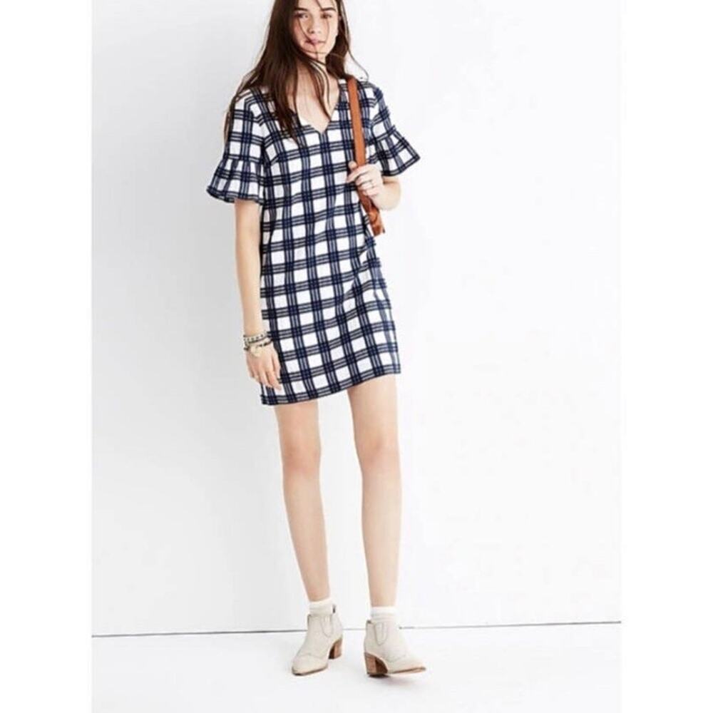 Madewell 0 Leighton Bell-Sleeved Plaid Mini Dress